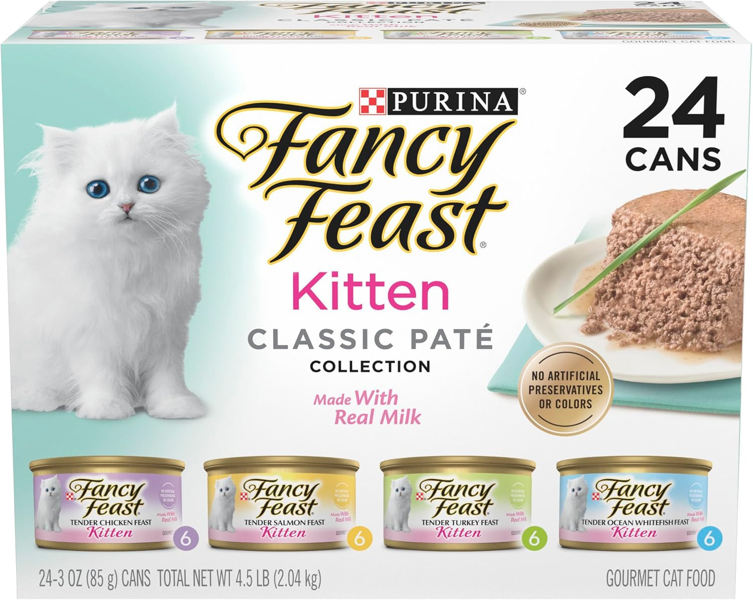 Purina Tender Ocean Whitefish, Turkey, Chicken, and Salmon Wet Kitten Food Variety Pack - 24 Count (3 Oz. Boxes)