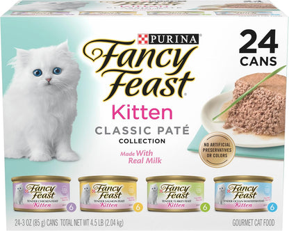 Purina Tender Ocean Whitefish, Turkey, Chicken, and Salmon Wet Kitten Food Variety Pack - 24 Count (3 Oz. Boxes)