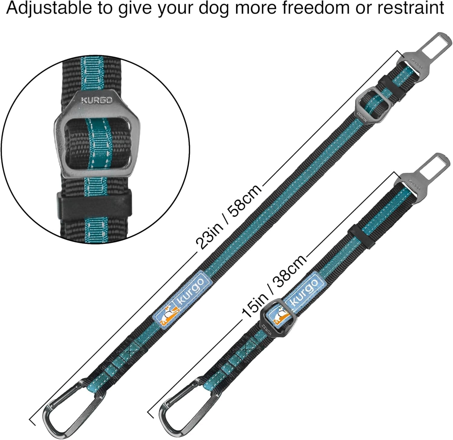 Direct Seatbelt Tether for Dogs - Adjustable Car Harness Clip with Universal Fit - Durable Steel Hardware - Backseat Restraint in Coastal Blue