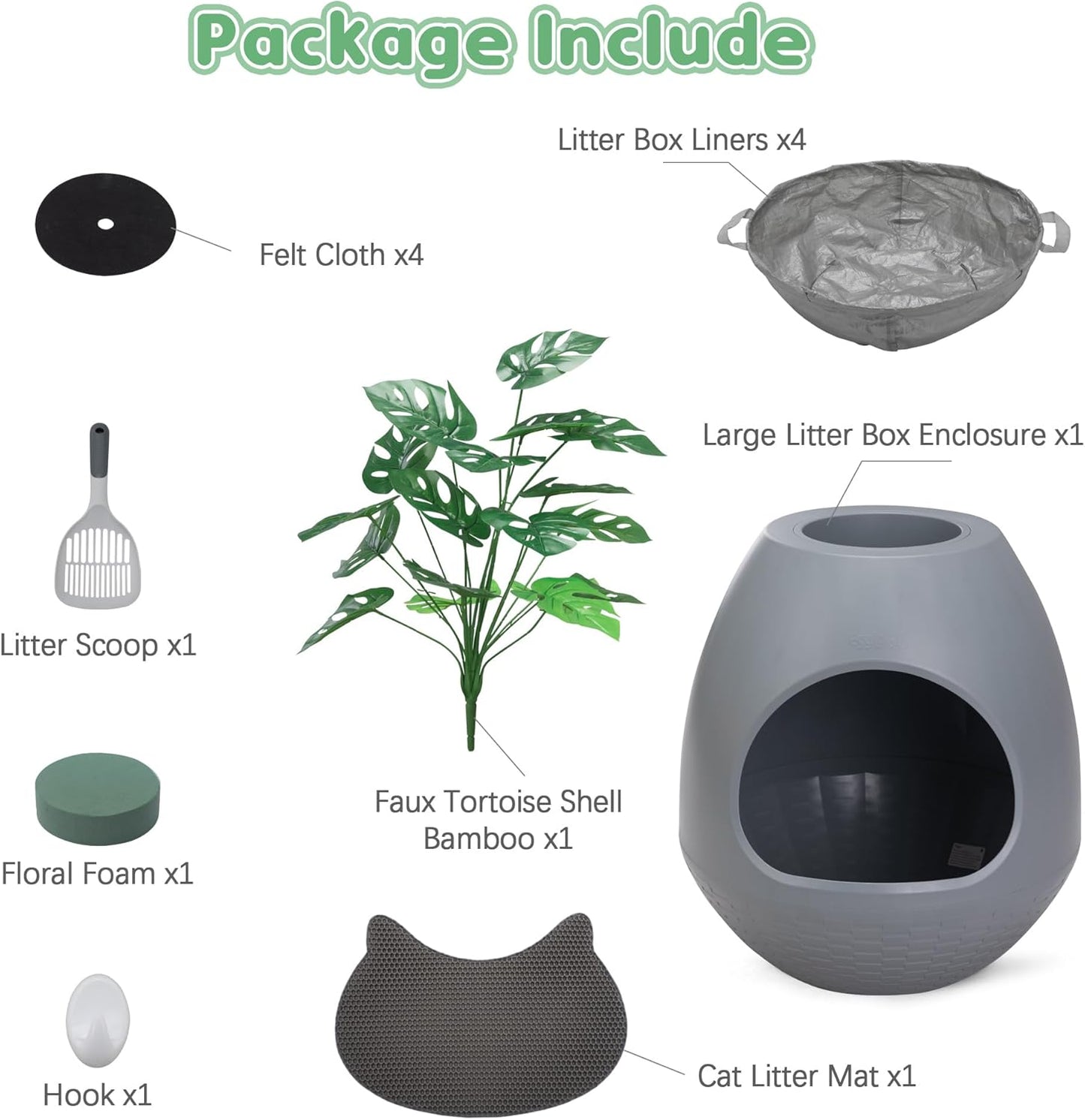 Eggloa6 Large Cat Hidden Litter Box with 4 Liners and Mat - Stylish Enclosure Furniture for Cats and Rabbits