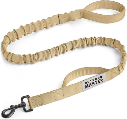 Heavy-Duty Bungee Dog Leash with Shock Absorption and Dual Padded Handles for Enhanced Training, Safety, and Comfort (Tan, 4 FT)