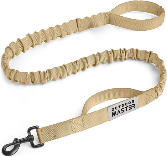 Heavy-Duty Bungee Dog Leash with Shock Absorption and Dual Padded Handles for Enhanced Training, Safety, and Comfort (Tan, 4 FT)