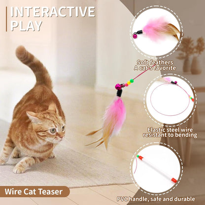 25-Piece Interactive Cat Toy Variety Pack for Indoor Kittens - Includes 45-Inch Rainbow Cat Tunnel, Feather Teasers, Mice, Springs, Balls, and Noise Toys