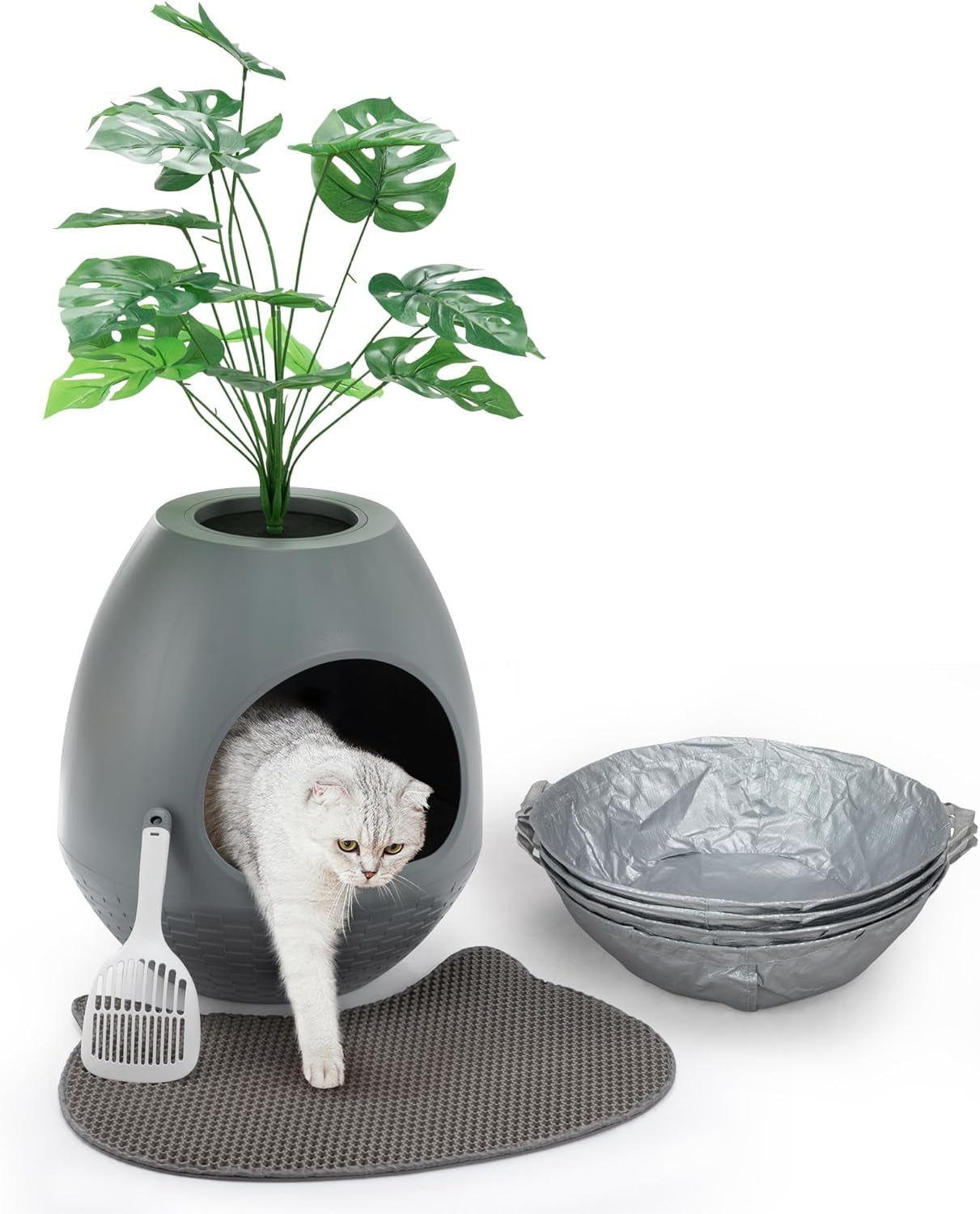 Eggloa6 Large Cat Hidden Litter Box with 4 Liners and Mat - Stylish Enclosure Furniture for Cats and Rabbits