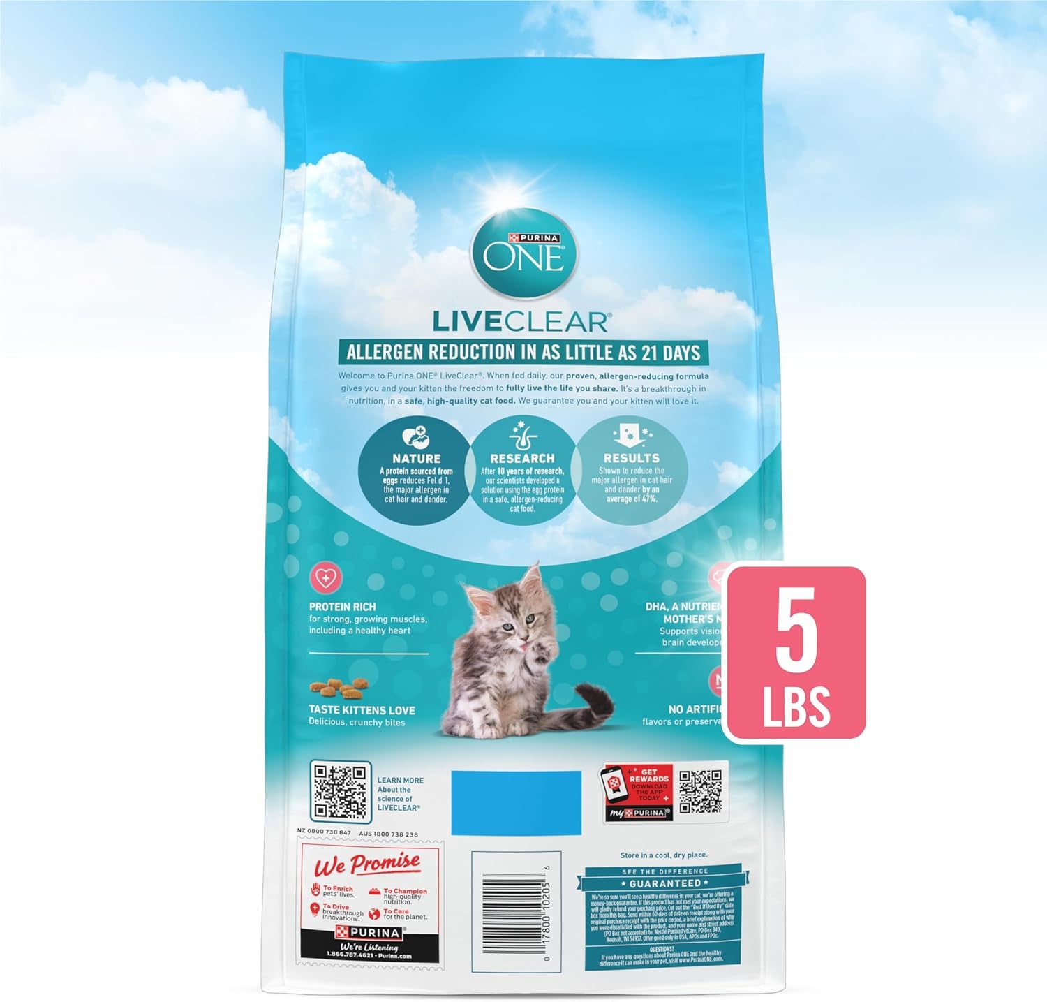Liveclear Allergen-Reducing Dry Kitten Food Formula with Real Chicken as the Number One Ingredient - 5 Lb. Bag