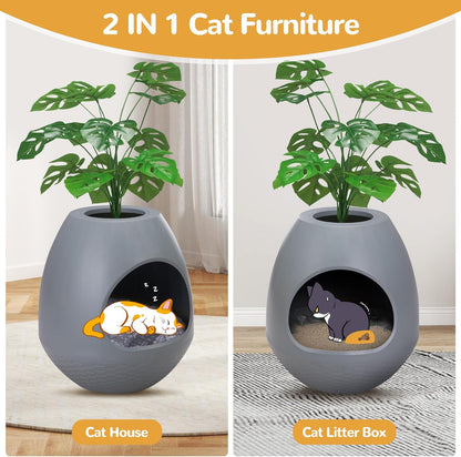 Eggloa6 Large Cat Hidden Litter Box with 4 Liners and Mat - Stylish Enclosure Furniture for Cats and Rabbits