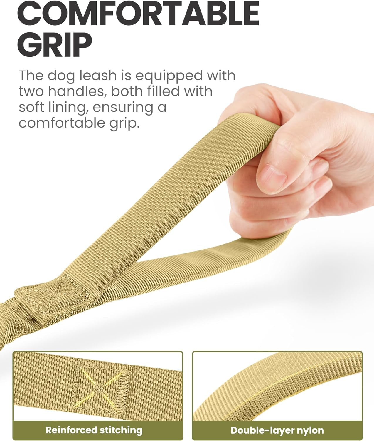 Heavy-Duty Bungee Dog Leash with Shock Absorption and Dual Padded Handles for Enhanced Training, Safety, and Comfort (Tan, 4 FT)
