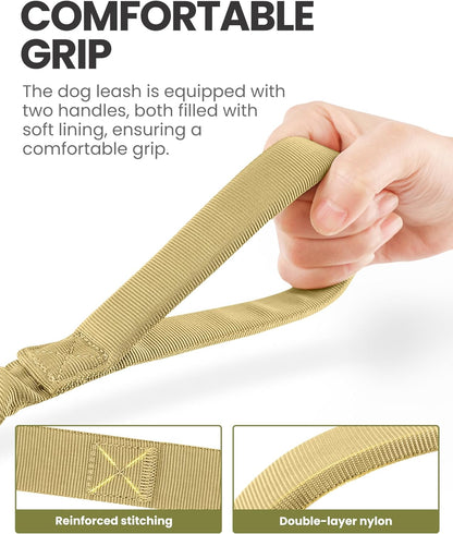 Heavy-Duty Bungee Dog Leash with Shock Absorption and Dual Padded Handles for Enhanced Training, Safety, and Comfort (Tan, 4 FT)