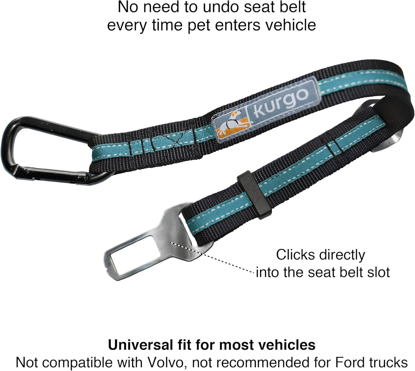 Direct Seatbelt Tether for Dogs - Adjustable Car Harness Clip with Universal Fit - Durable Steel Hardware - Backseat Restraint in Coastal Blue