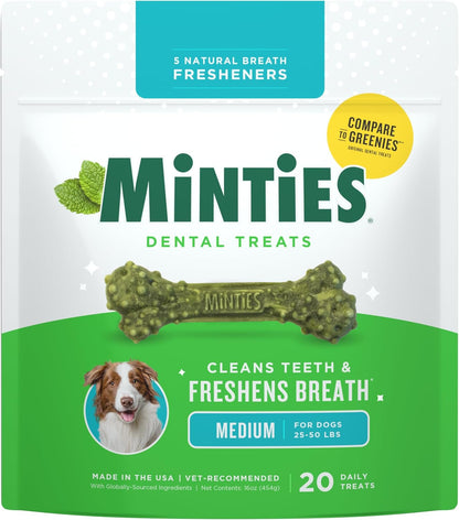 Vet-Recommended Mint-Flavored Dental Chews for Medium Dogs (25-50 lbs) - 20 Count, Promotes Oral Health by Reducing Plaque, Tartar, and Bad Breath