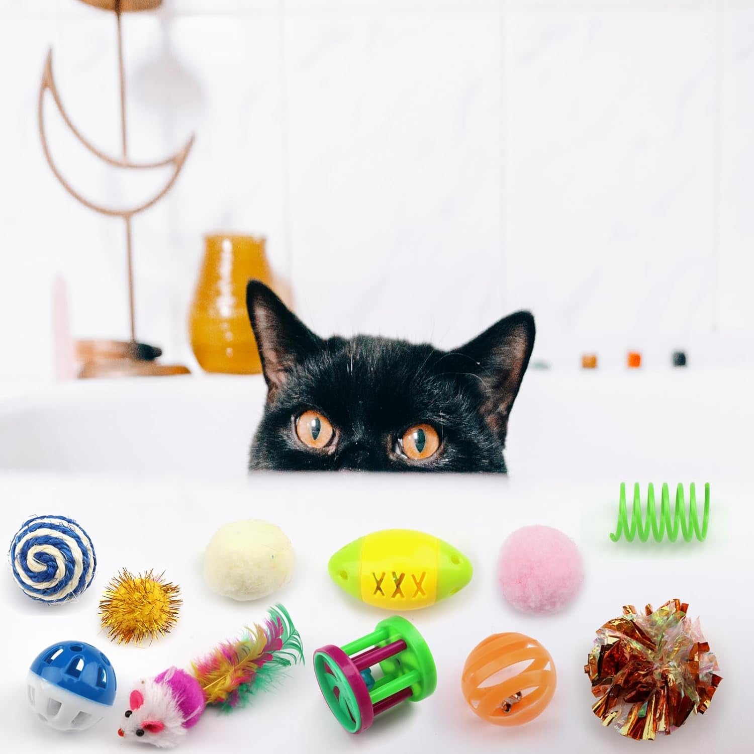 32-Pack Assorted Cat Toys for Indoor Cats and Kittens, Including Balls with Bells, Feather Toys, Mouse Toys, Crinkle Balls, and Catnip Toys