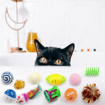 32-Pack Assorted Cat Toys for Indoor Cats and Kittens, Including Balls with Bells, Feather Toys, Mouse Toys, Crinkle Balls, and Catnip Toys
