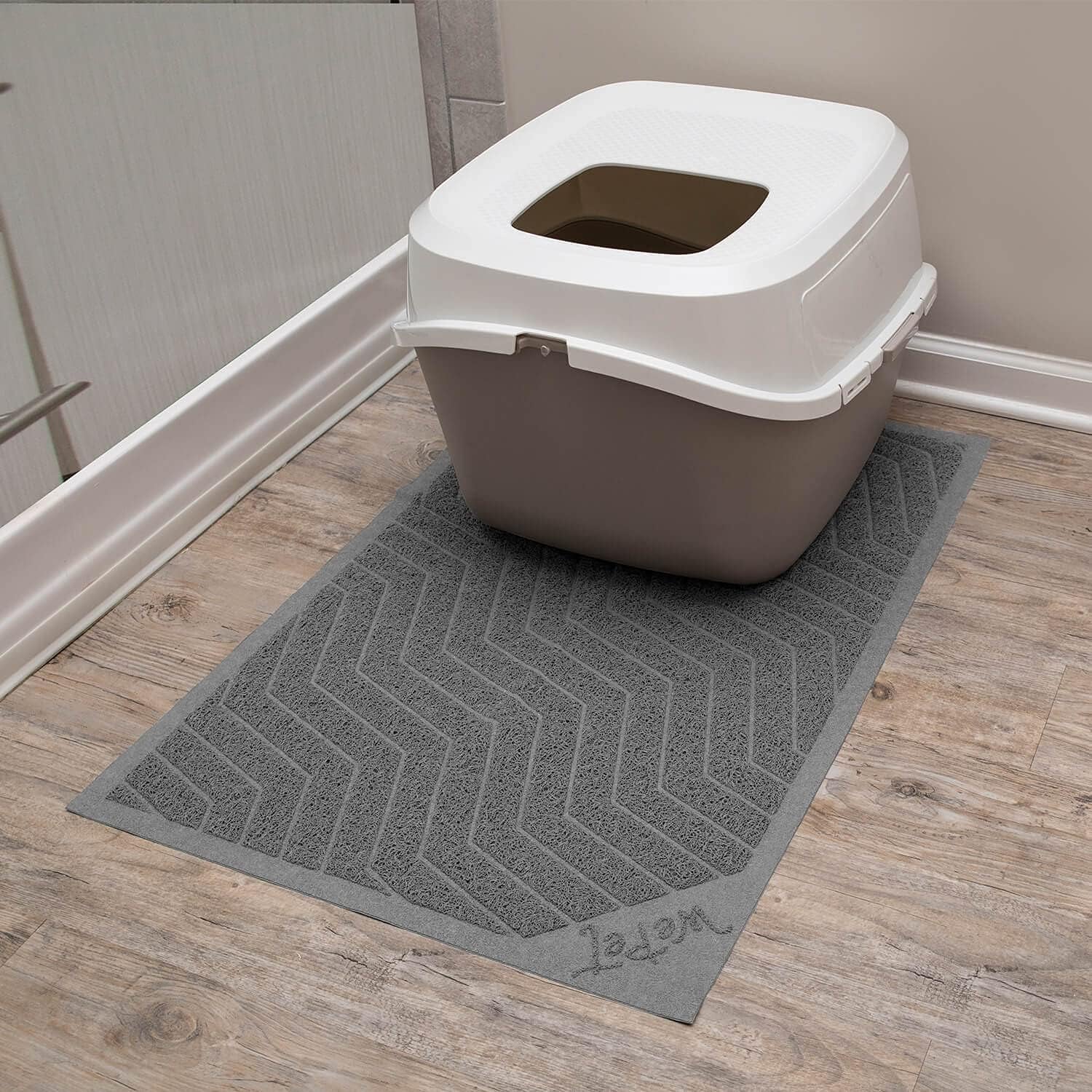 Premium PVC Cat Litter Box Mat, Durable Urine-Resistant Trapping Rug, Phthalate-Free, Grey, 35" x 23