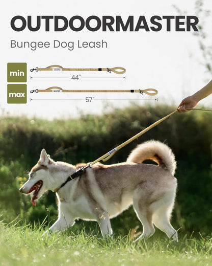 Heavy-Duty Bungee Dog Leash with Shock Absorption and Dual Padded Handles for Enhanced Training, Safety, and Comfort (Tan, 4 FT)