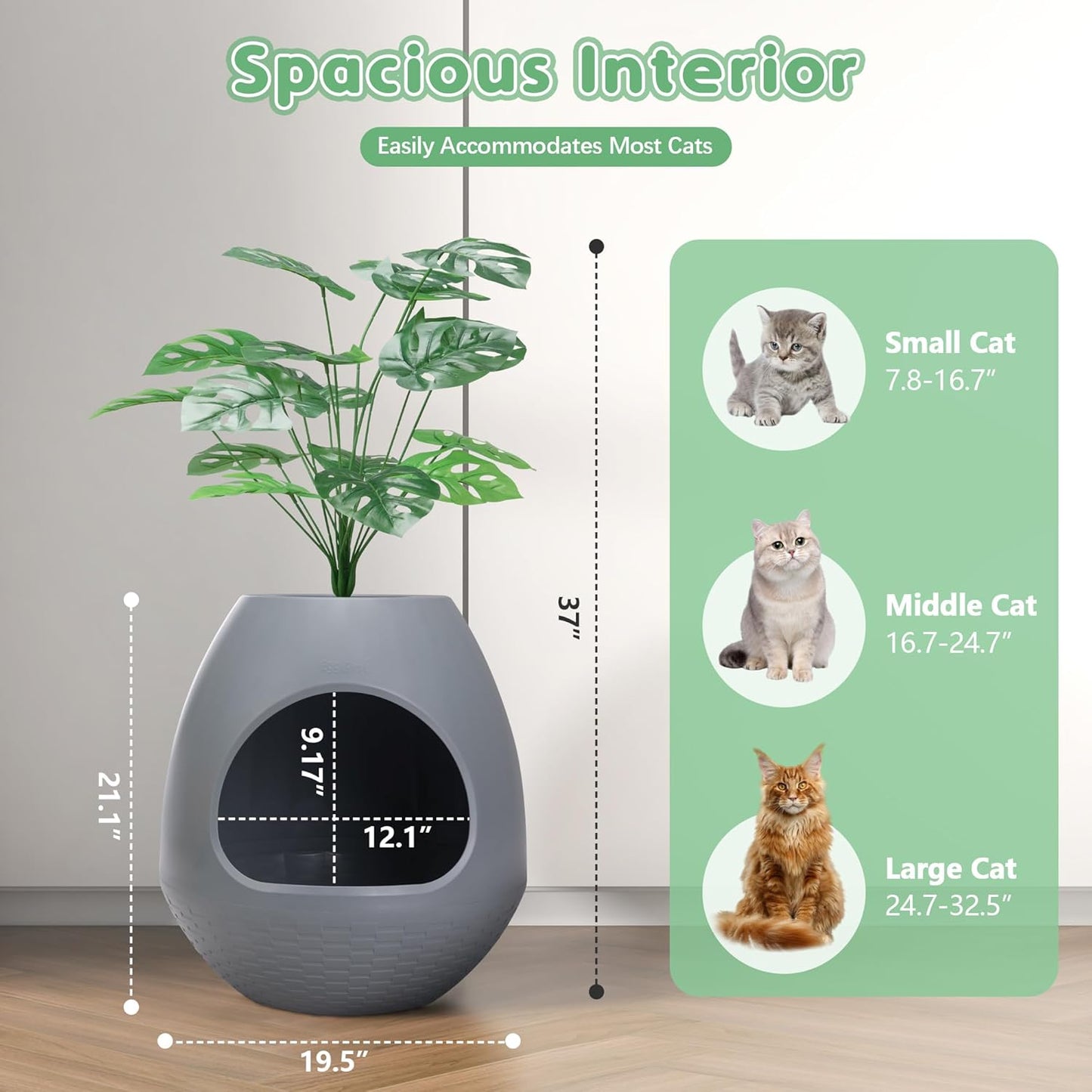 Eggloa6 Large Cat Hidden Litter Box with 4 Liners and Mat - Stylish Enclosure Furniture for Cats and Rabbits