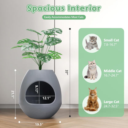 Eggloa6 Large Cat Hidden Litter Box with 4 Liners and Mat - Stylish Enclosure Furniture for Cats and Rabbits