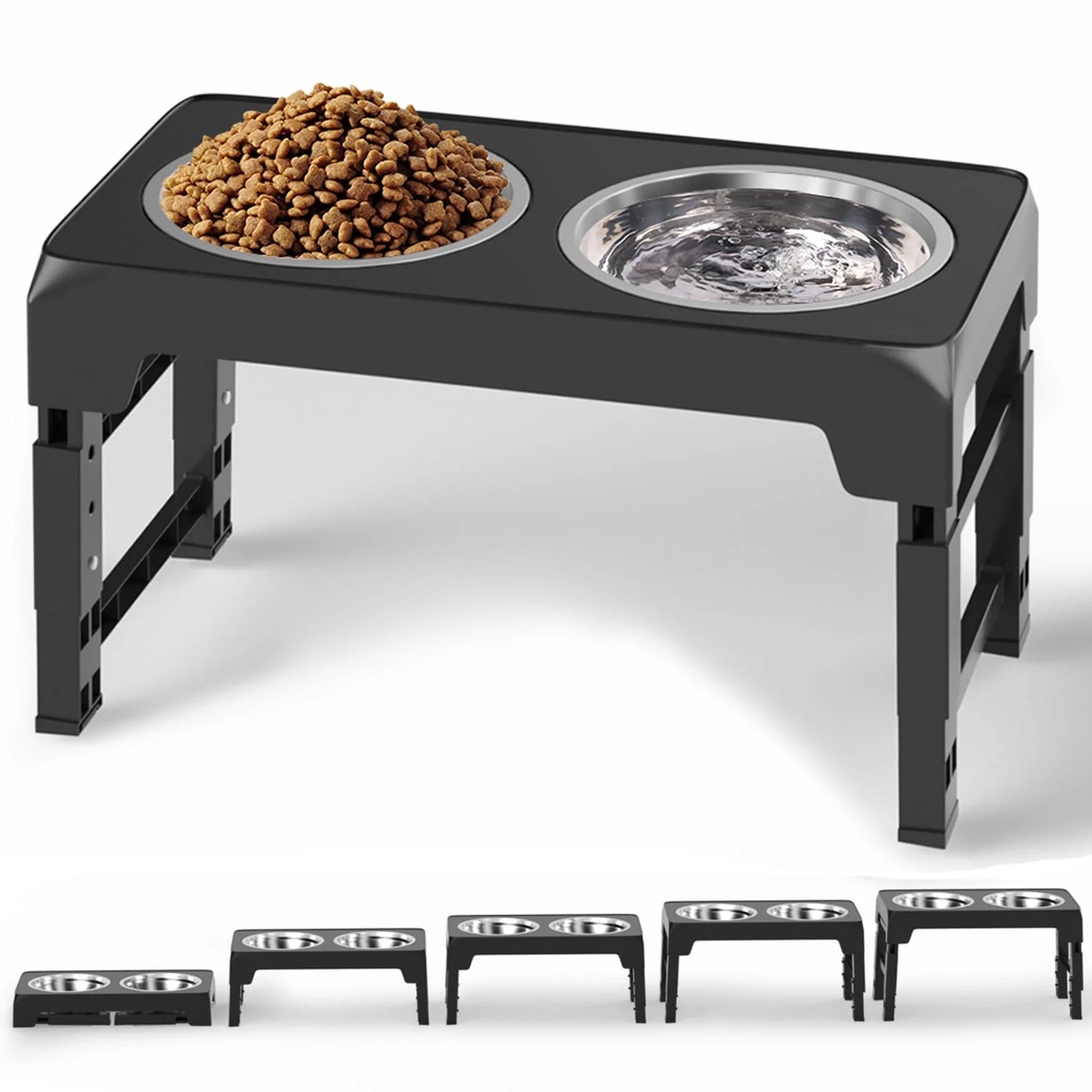 Elevated Dog Bowl Stand with Two 42oz Stainless Steel Bowls, Adjustable Height for Small, Medium, and Large Dogs and Cats
