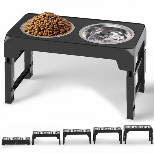 Elevated Dog Bowl Stand with Two 42oz Stainless Steel Bowls, Adjustable Height for Small, Medium, and Large Dogs and Cats