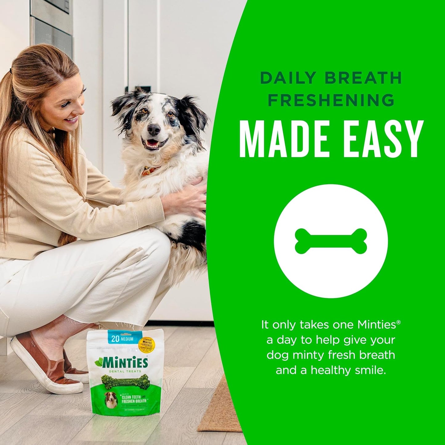 Vet-Recommended Mint-Flavored Dental Chews for Medium Dogs (25-50 lbs) - 20 Count, Promotes Oral Health by Reducing Plaque, Tartar, and Bad Breath