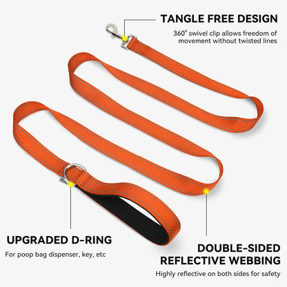 5 FT Double-Sided Reflective Dog Leash with Padded Handle, Heavy Duty Nylon for Medium and Large Dogs, Orange