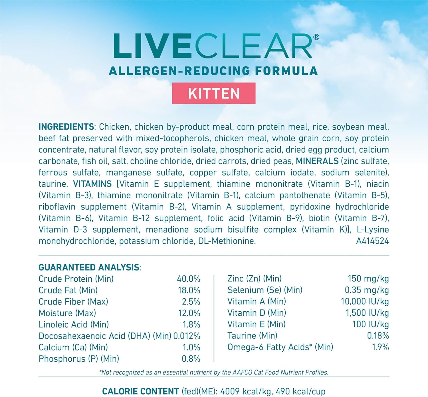 Liveclear Allergen-Reducing Dry Kitten Food Formula with Real Chicken as the Number One Ingredient - 5 Lb. Bag
