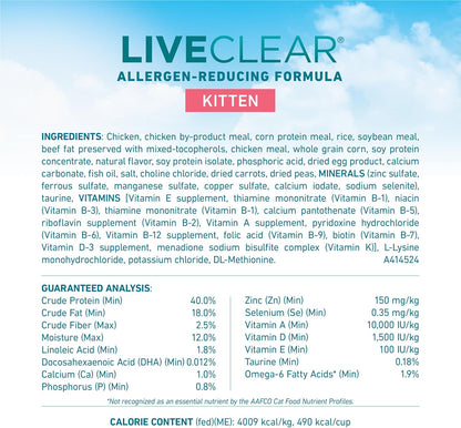 Liveclear Allergen-Reducing Dry Kitten Food Formula with Real Chicken as the Number One Ingredient - 5 Lb. Bag