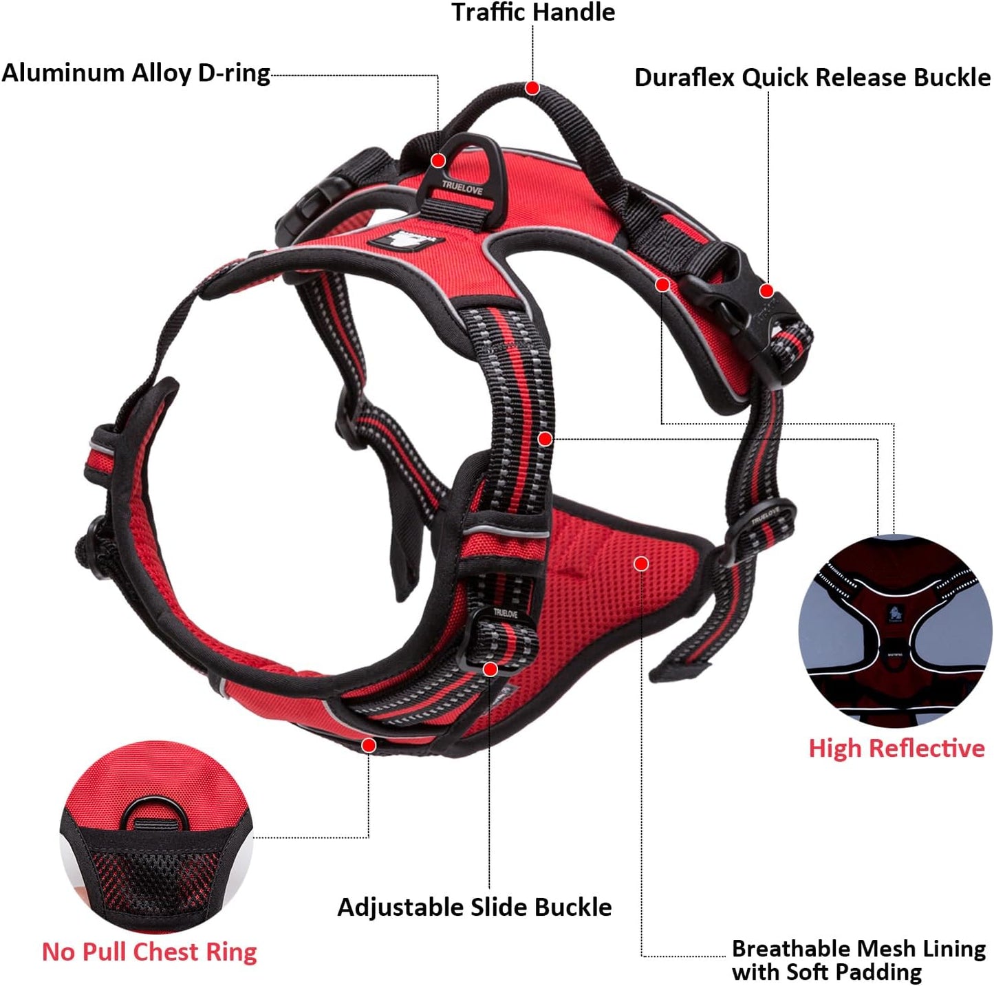 Truelove TLH5651 Adjustable No-Pull Dog Harness - Reflective Vest in Royal Blue, Size L - Comfortable Control with Vibrant Colors