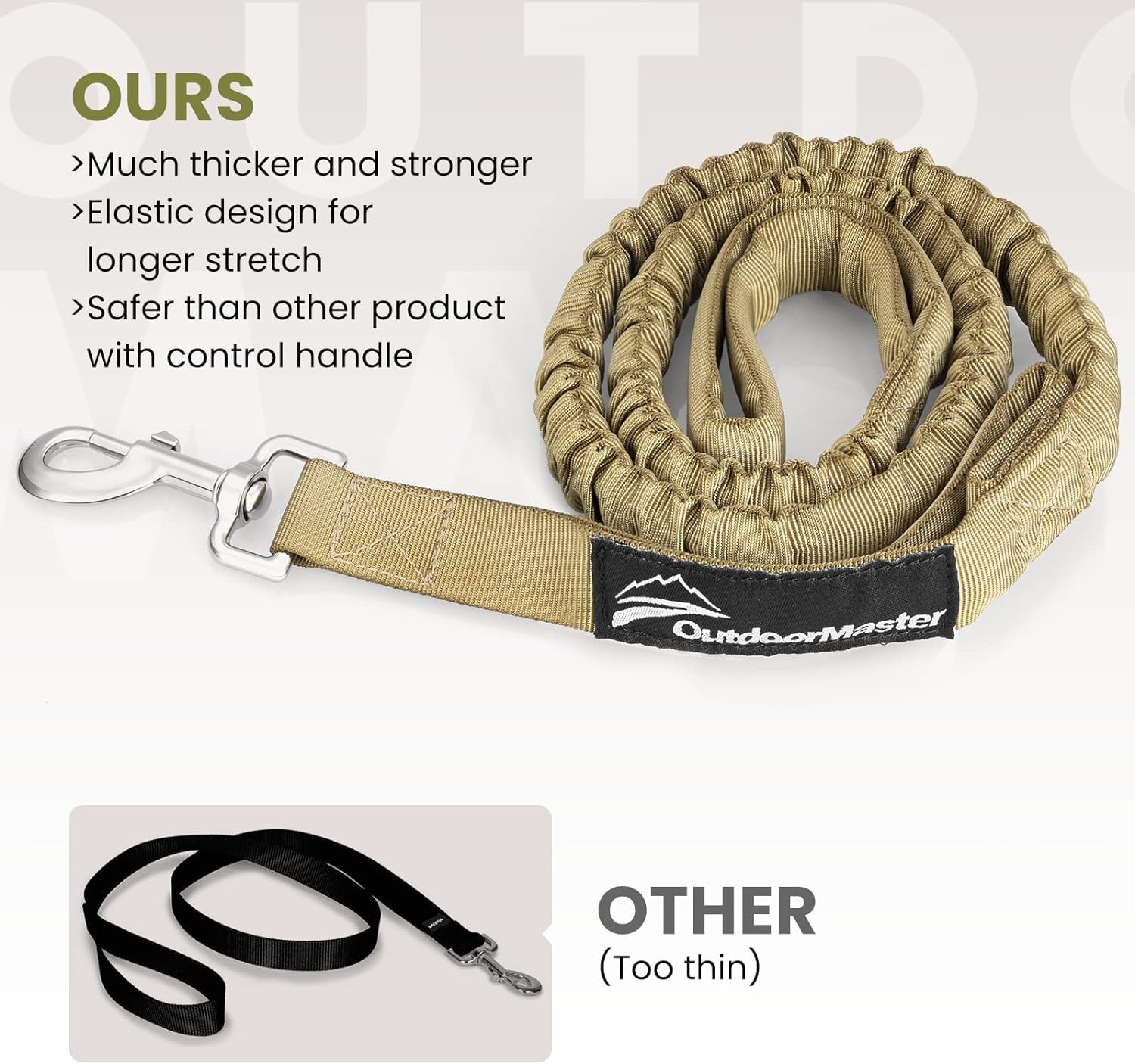 Heavy-Duty Bungee Dog Leash with Shock Absorption and Dual Padded Handles for Enhanced Training, Safety, and Comfort (Tan, 4 FT)