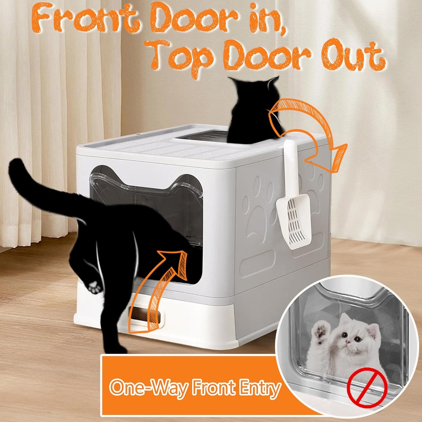 Enclosed Stainless Steel Cat Litter Box with Lid, Top Exit Design, Leak-Proof and Odorless, Easy to Clean, Includes Litter Scoop and Mat
