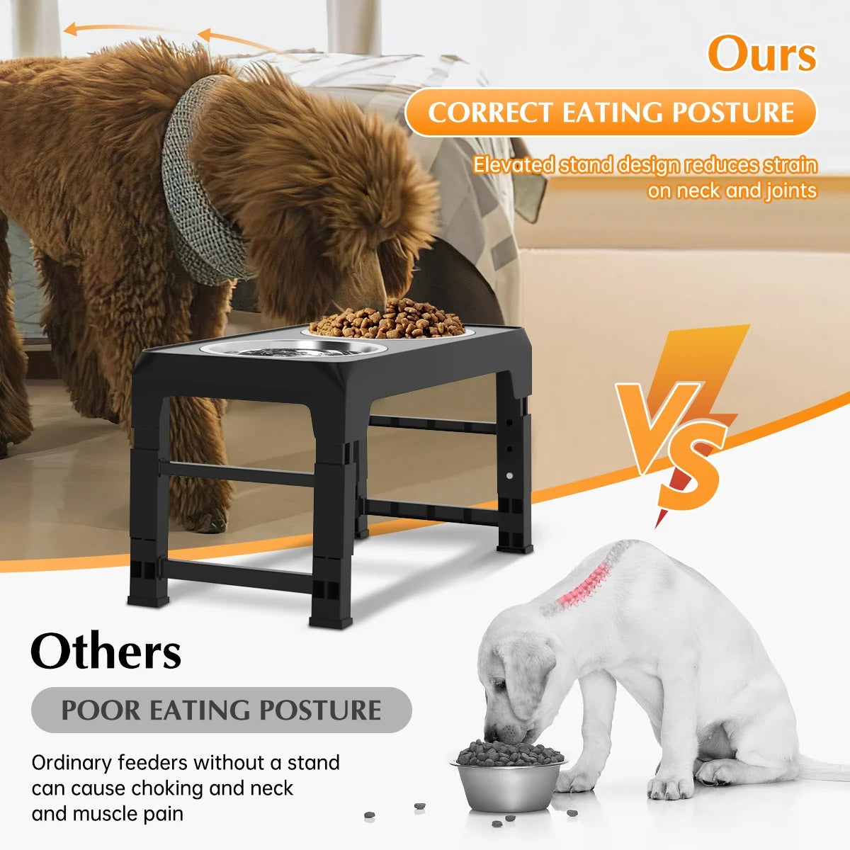 Elevated Dog Bowl Stand with Two 42oz Stainless Steel Bowls, Adjustable Height for Small, Medium, and Large Dogs and Cats