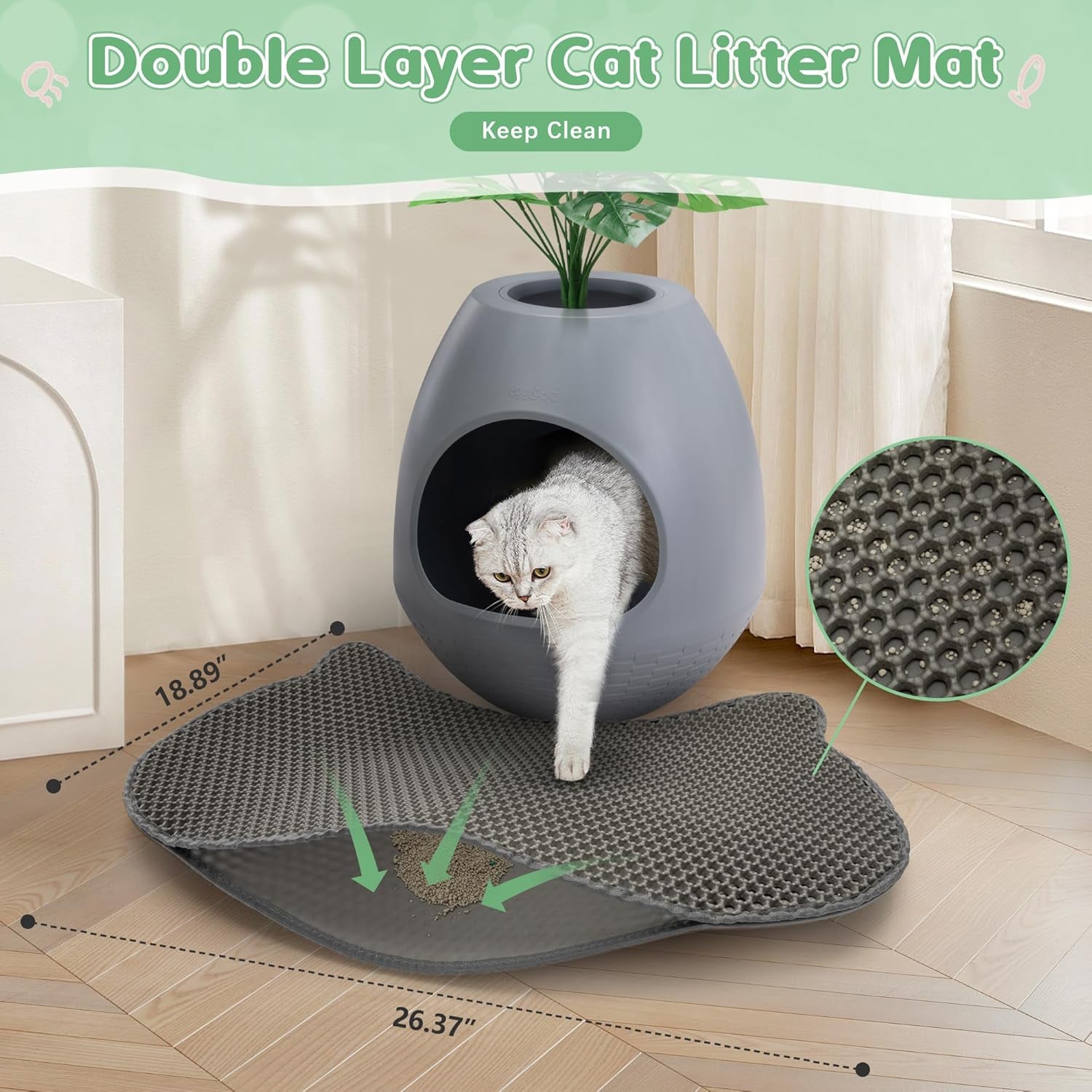 Eggloa6 Large Cat Hidden Litter Box with 4 Liners and Mat - Stylish Enclosure Furniture for Cats and Rabbits