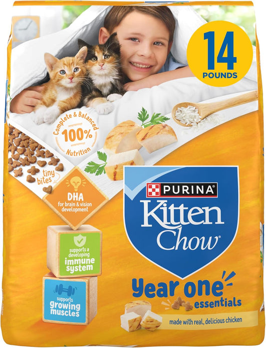 Purina Kitten Chow Year One Essentials High-Protein Dry Kitten Food with Real Chicken and Essential Nutrients - 14 lb Bag