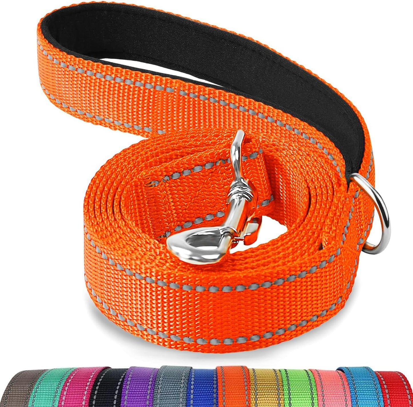 5 FT Double-Sided Reflective Dog Leash with Padded Handle, Heavy Duty Nylon for Medium and Large Dogs, Orange