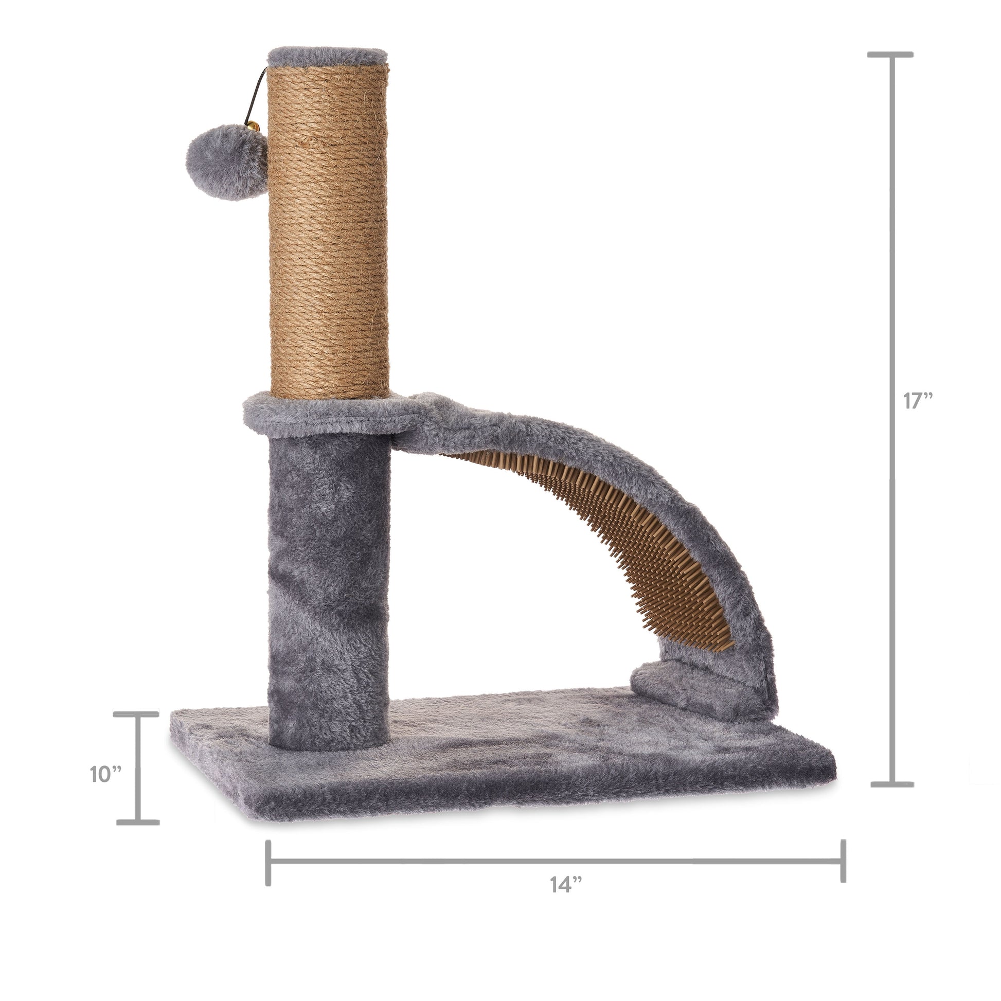 17-Inch Premium Jute Cat Scratching Post with Arch Grooming Massager, Gray, Single Pack