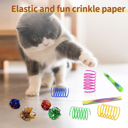 25-Piece Interactive Cat Toy Variety Pack for Indoor Kittens - Includes 45-Inch Rainbow Cat Tunnel, Feather Teasers, Mice, Springs, Balls, and Noise Toys