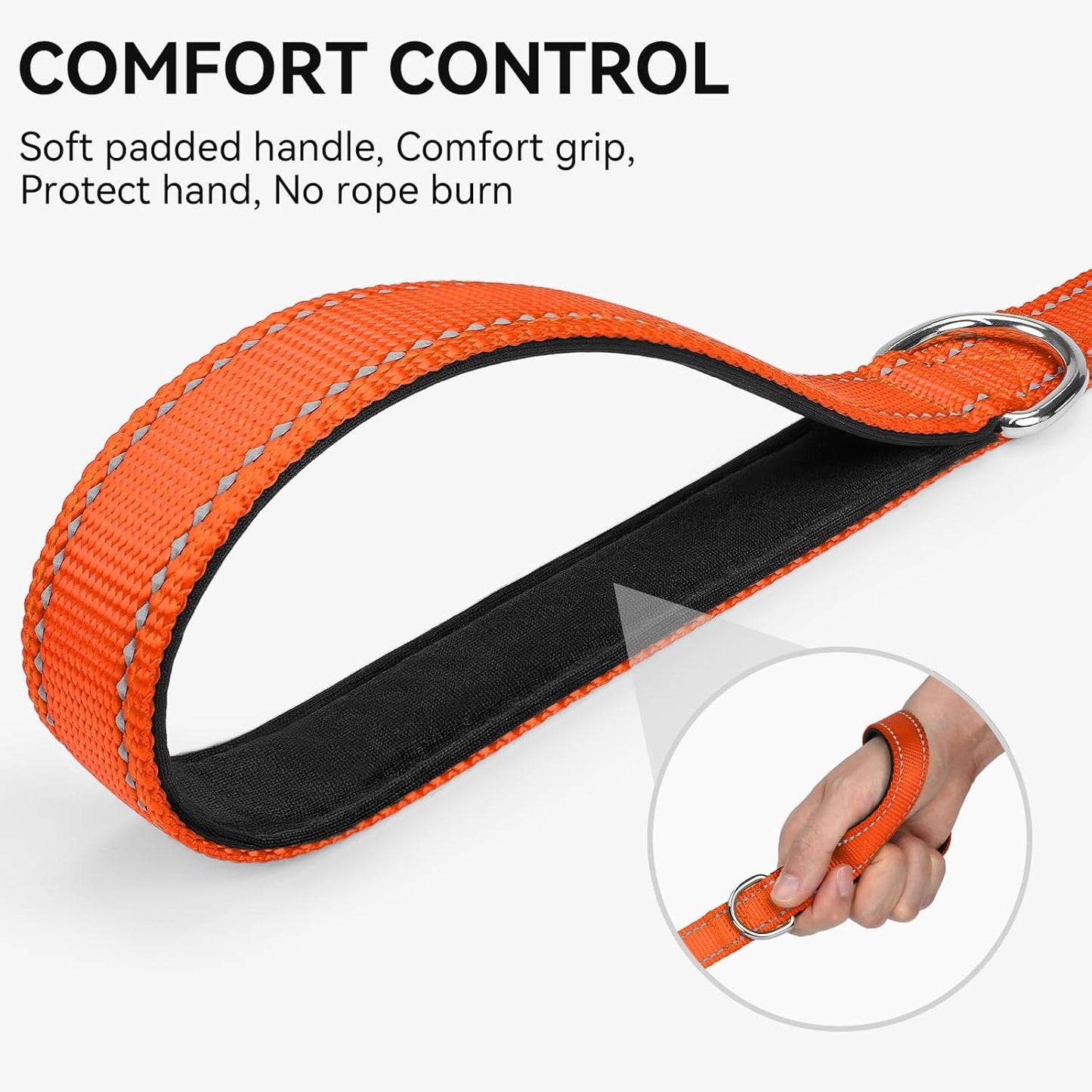 5 FT Double-Sided Reflective Dog Leash with Padded Handle, Heavy Duty Nylon for Medium and Large Dogs, Orange