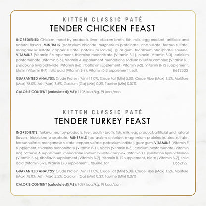 Purina Tender Ocean Whitefish, Turkey, Chicken, and Salmon Wet Kitten Food Variety Pack - 24 Count (3 Oz. Boxes)