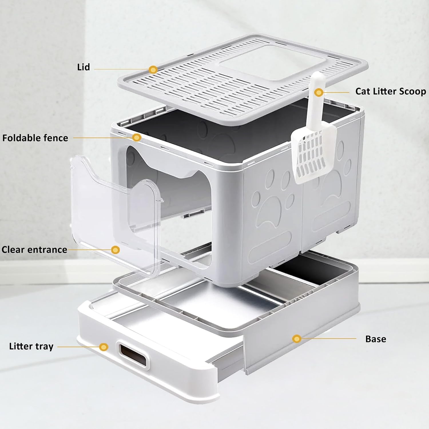 Enclosed Stainless Steel Cat Litter Box with Lid, Top Exit Design, Leak-Proof and Odorless, Easy to Clean, Includes Litter Scoop and Mat