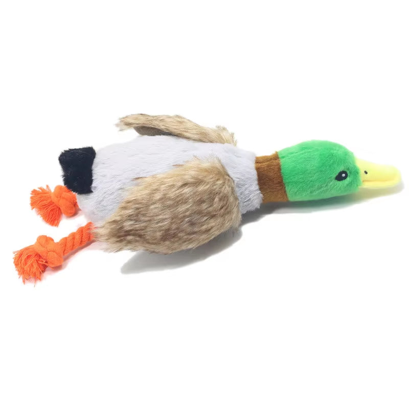 Plush Squeaky Duck Dog Toy with Chew Rope and Dental Cleaning Features