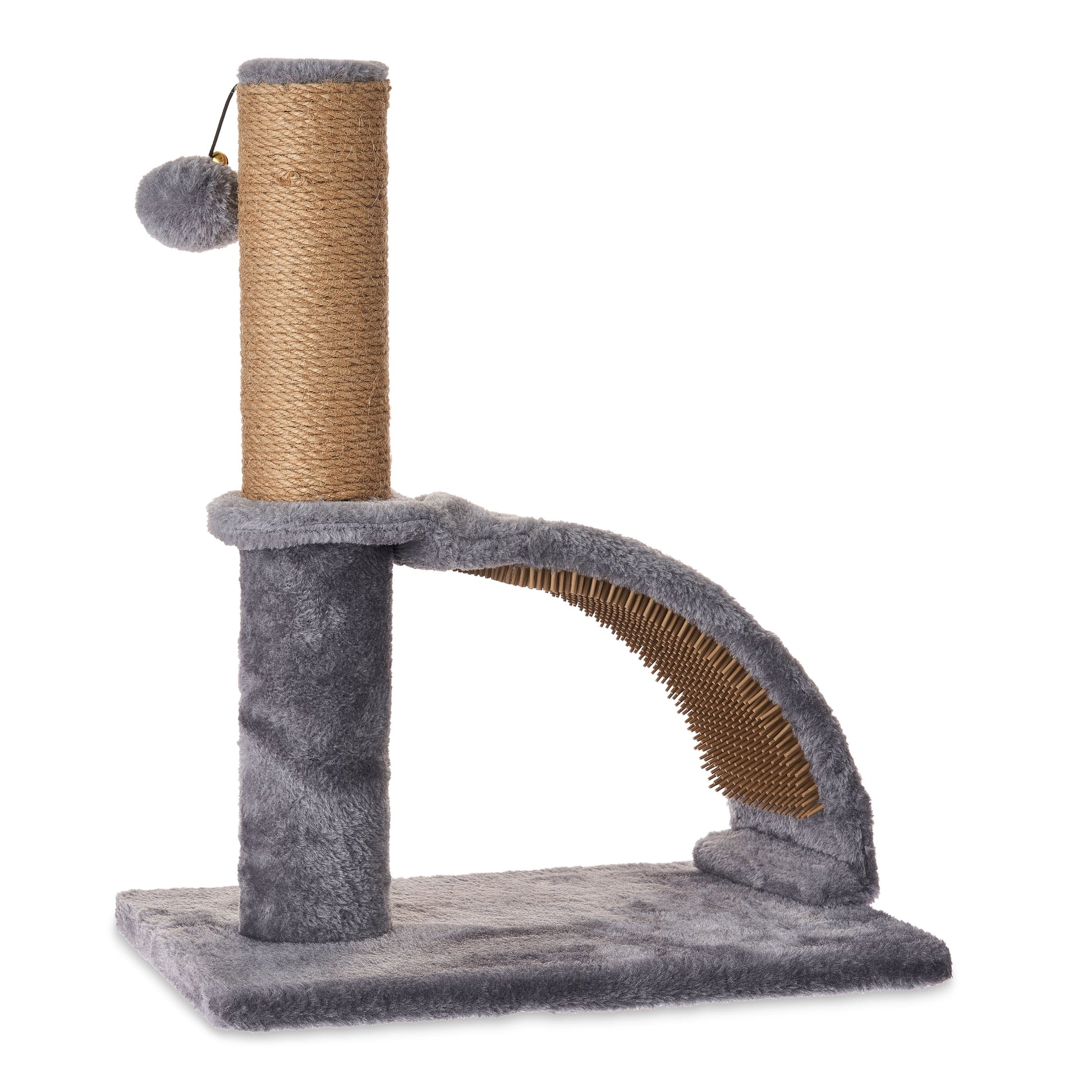 17-Inch Premium Jute Cat Scratching Post with Arch Grooming Massager, Gray, Single Pack