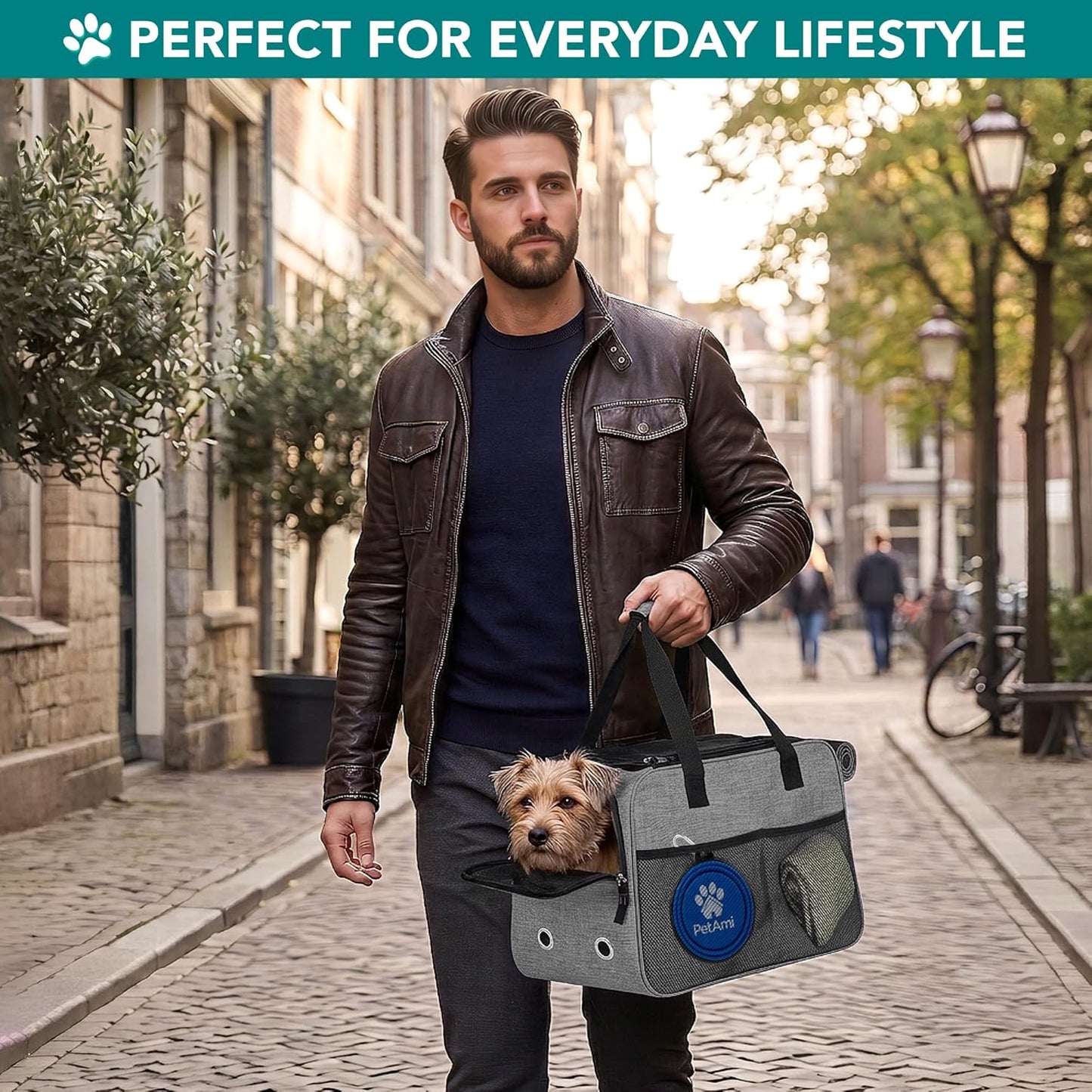 Soft-Sided Dog and Cat Carrier, TSA Approved Travel Tote with Pockets and Ventilation, Includes Bed and Shoulder Strap, For Pets Up to 12 lbs, Heather Grey