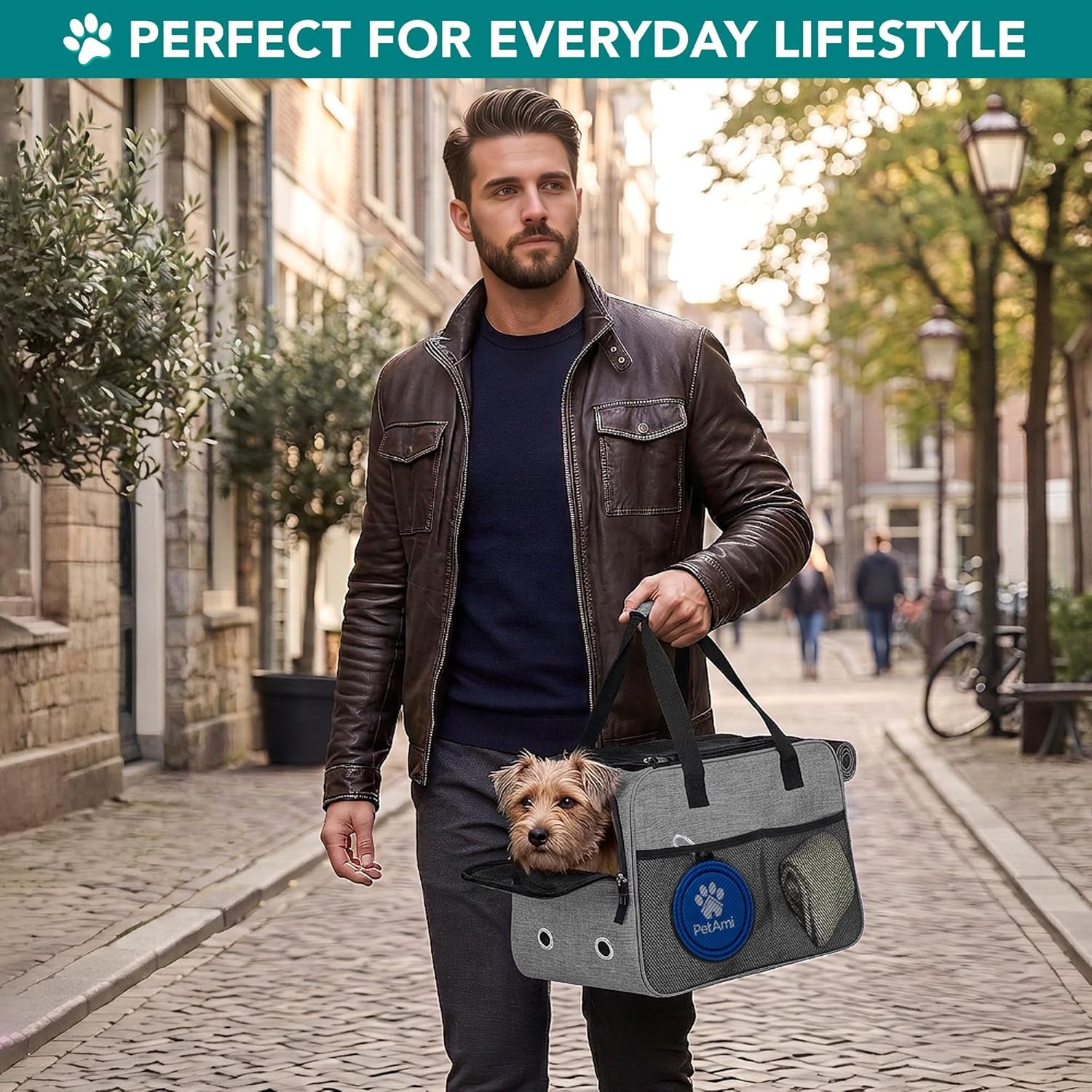 Soft-Sided Dog and Cat Carrier, TSA Approved Travel Tote with Pockets and Ventilation, Includes Bed and Shoulder Strap, For Pets Up to 12 lbs, Heather Grey