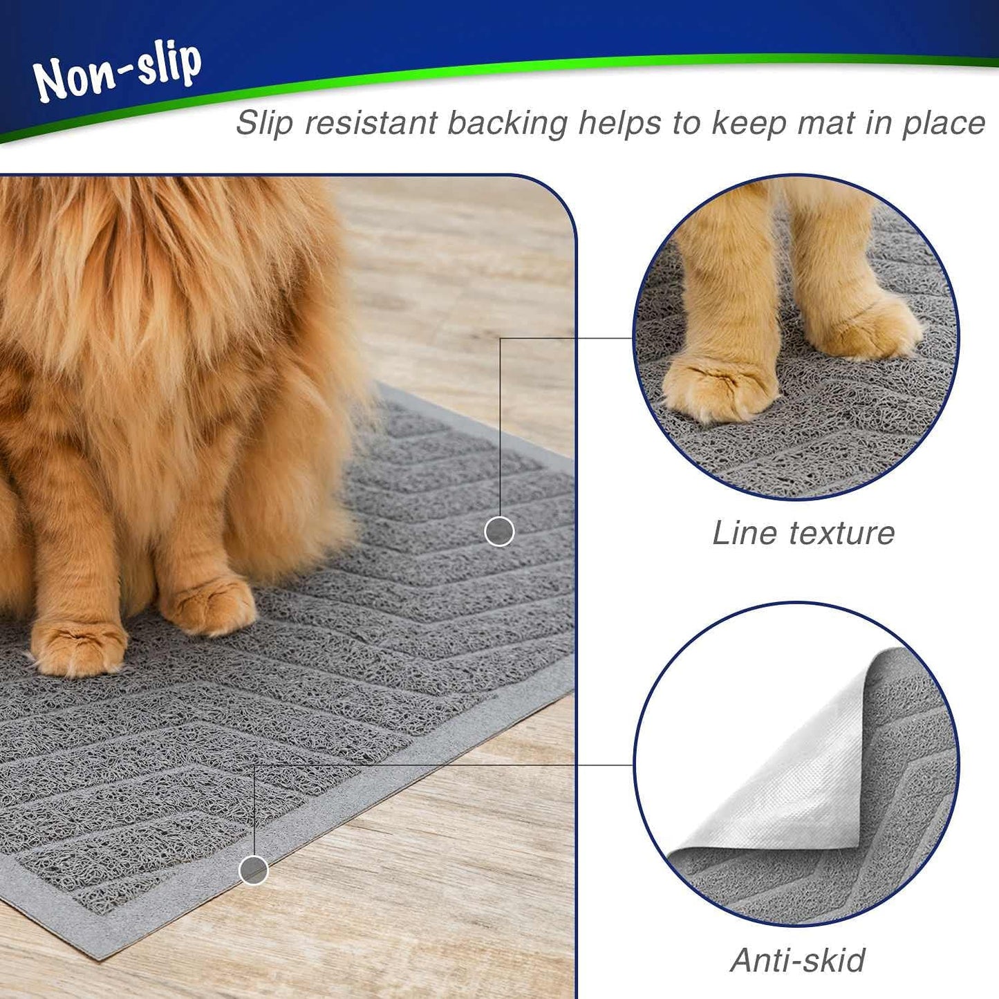 Premium PVC Cat Litter Box Mat, Durable Urine-Resistant Trapping Rug, Phthalate-Free, Grey, 35" x 23