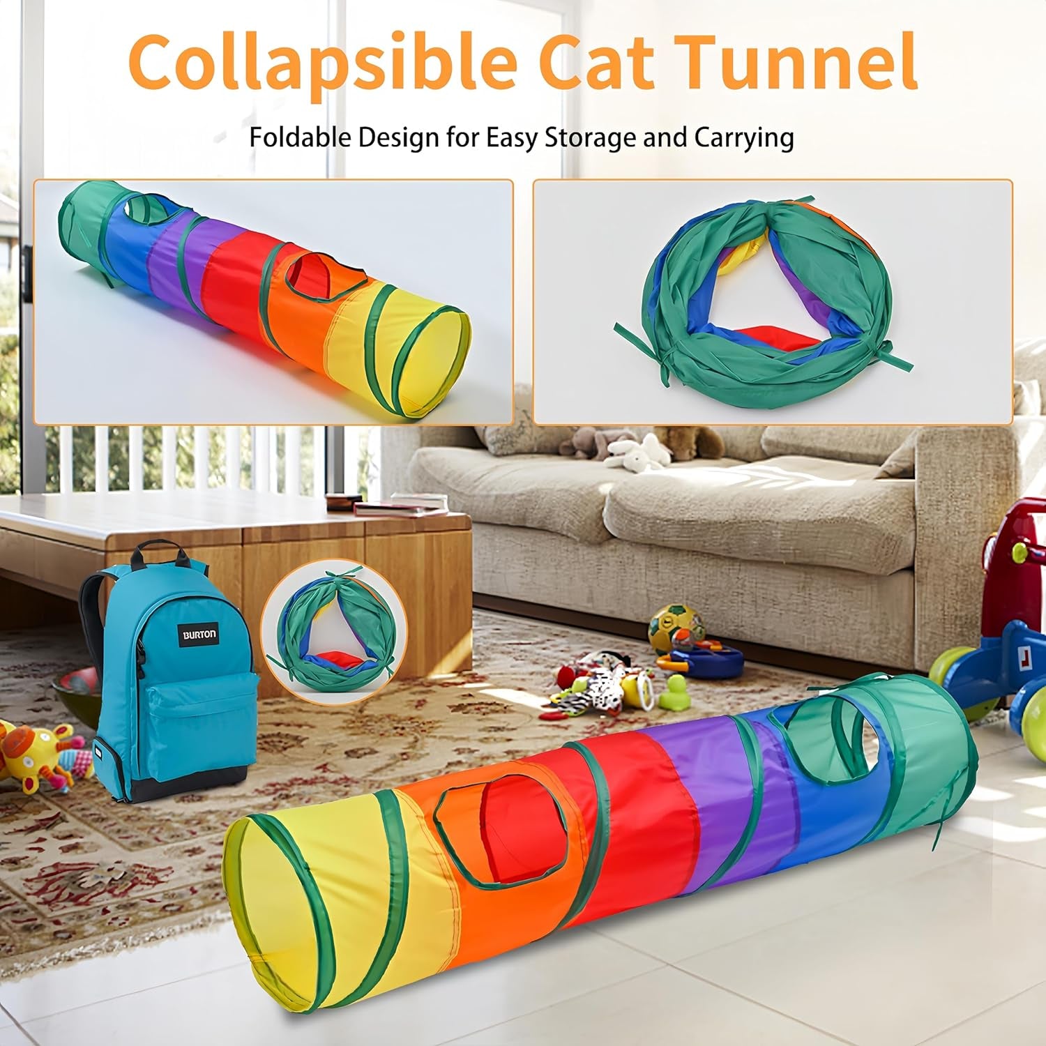 25-Piece Interactive Cat Toy Variety Pack for Indoor Kittens - Includes 45-Inch Rainbow Cat Tunnel, Feather Teasers, Mice, Springs, Balls, and Noise Toys