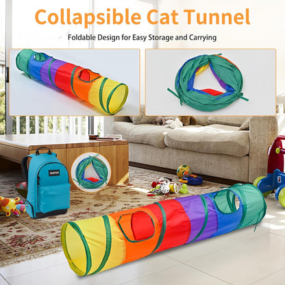 25-Piece Interactive Cat Toy Variety Pack for Indoor Kittens - Includes 45-Inch Rainbow Cat Tunnel, Feather Teasers, Mice, Springs, Balls, and Noise Toys