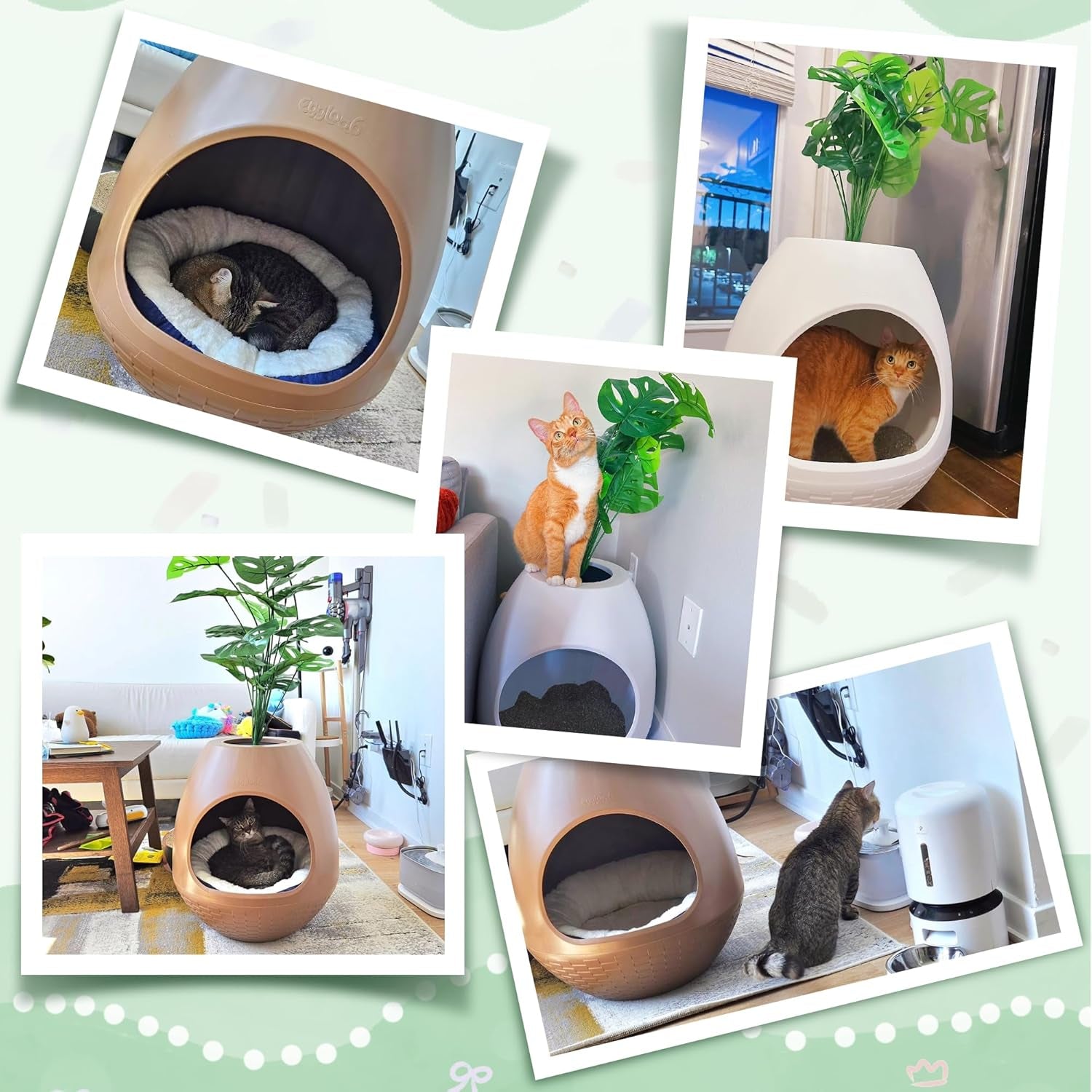 Eggloa6 Large Cat Hidden Litter Box with 4 Liners and Mat - Stylish Enclosure Furniture for Cats and Rabbits