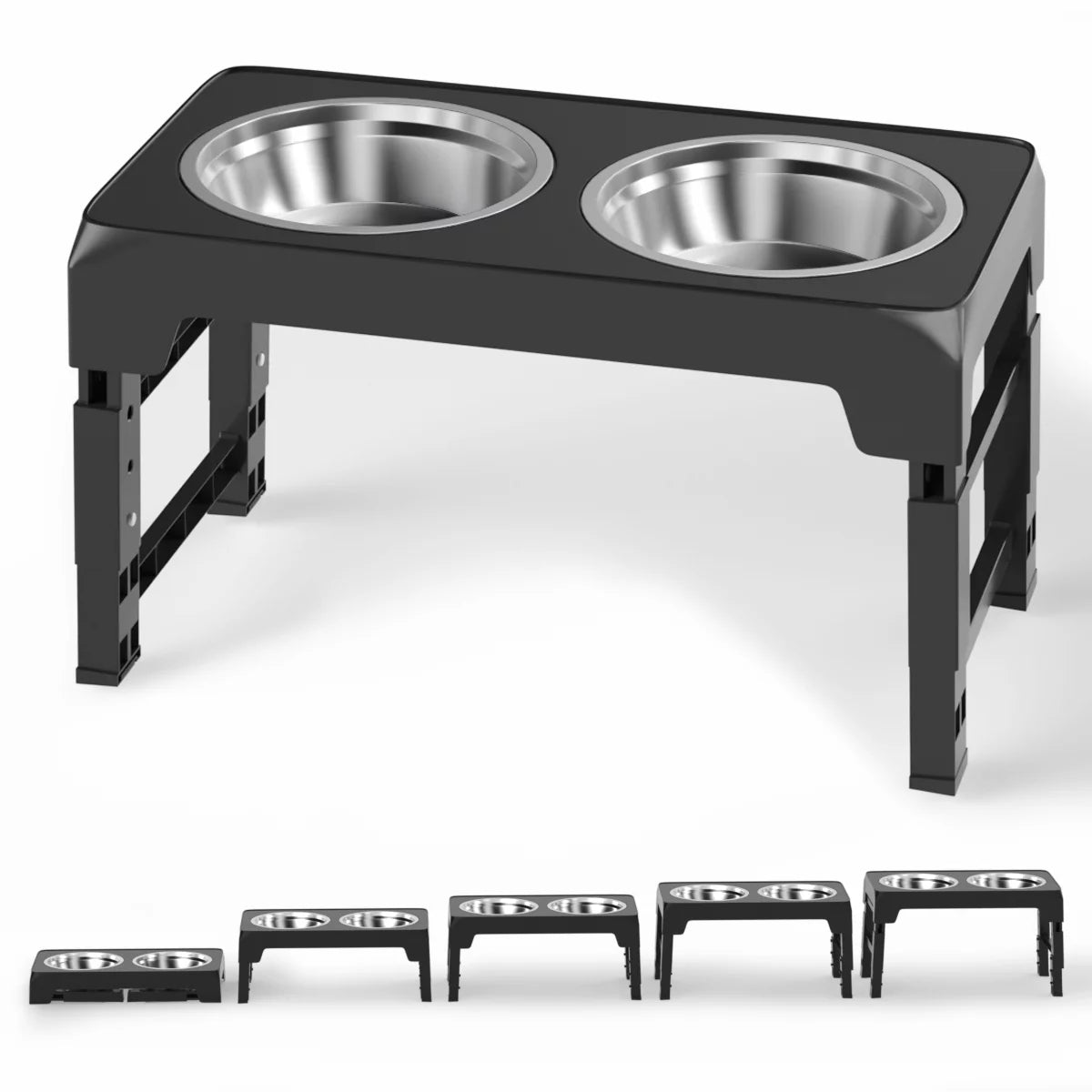 Elevated Dog Bowl Stand with Two 42oz Stainless Steel Bowls, Adjustable Height for Small, Medium, and Large Dogs and Cats