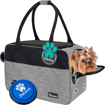 Soft-Sided Dog and Cat Carrier, TSA Approved Travel Tote with Pockets and Ventilation, Includes Bed and Shoulder Strap, For Pets Up to 12 lbs, Heather Grey