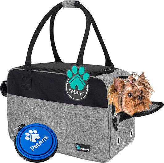 Soft-Sided Dog and Cat Carrier, TSA Approved Travel Tote with Pockets and Ventilation, Includes Bed and Shoulder Strap, For Pets Up to 12 lbs, Heather Grey