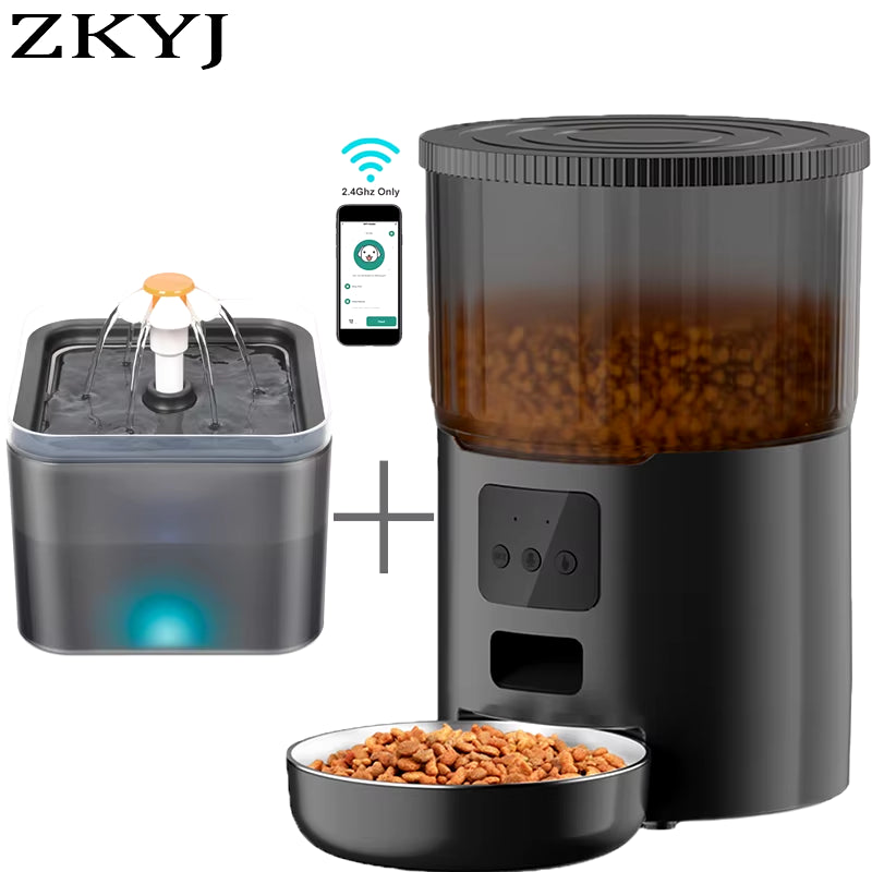 4L Smart Automatic Pet Feeder with Tuya WiFi and 2L Water Fountain for Dogs and Cats
